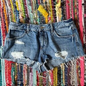 Topshop Distressed Blue Jean Shorts